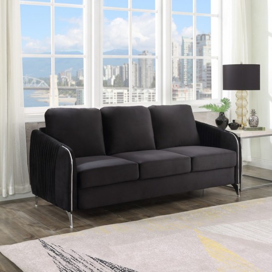 Hathaway Black Velvet Modern Chic Sofa Couch