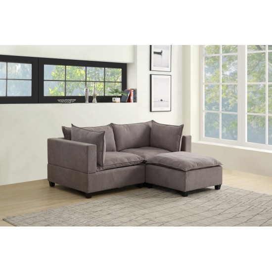 Madison Light Gray Fabric Sectional Loveseat Ottoman