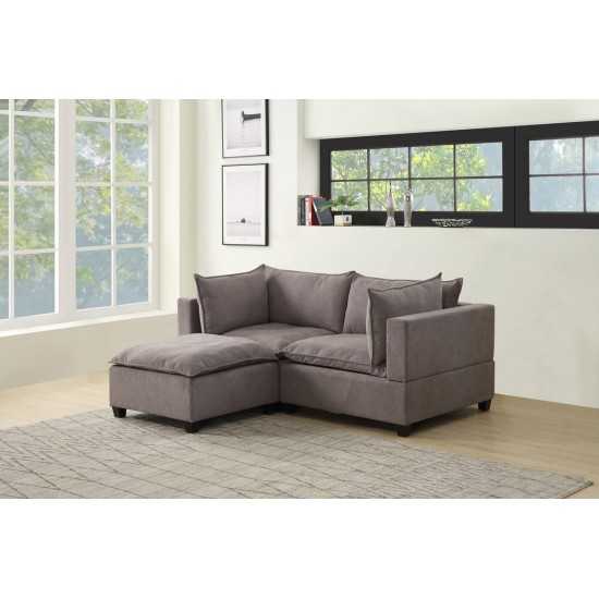 Madison Light Gray Fabric Sectional Loveseat Ottoman