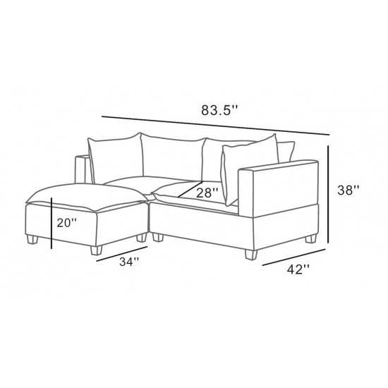 Madison Light Gray Fabric Sectional Loveseat Ottoman