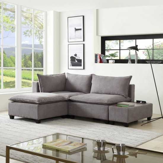 Madison Light Gray Fabric Sectional Loveseat Ottoman with USB Storage Console Table