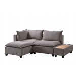 Madison Light Gray Fabric Sectional Loveseat Ottoman with USB Storage Console Table