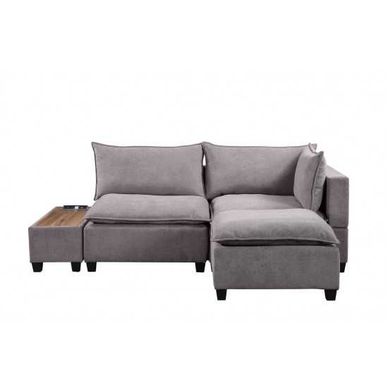 Madison Light Gray Fabric Sectional Loveseat Ottoman with USB Storage Console Table