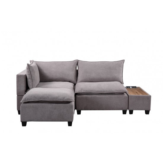 Madison Light Gray Fabric Sectional Loveseat Ottoman with USB Storage Console Table