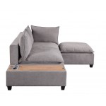 Madison Light Gray Fabric Sectional Loveseat Ottoman with USB Storage Console Table