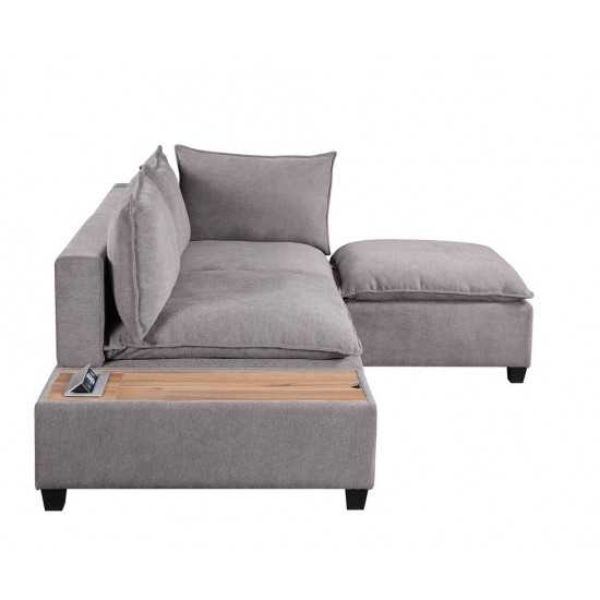 Madison Light Gray Fabric Sectional Loveseat Ottoman with USB Storage Console Table