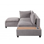 Madison Light Gray Fabric Sectional Loveseat Ottoman with USB Storage Console Table