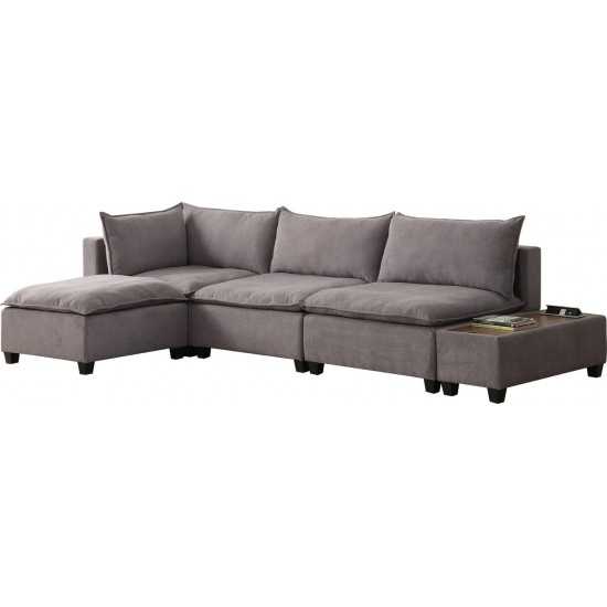 Madison Light Gray Fabric 5 Piece Modular Sectional Sofa Ottoman with USB Storage Console Table