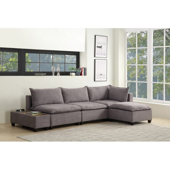 Madison Light Gray Fabric 5 Piece Modular Sectional Sofa Ottoman with USB Storage Console Table