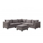 Madison Light Gray Fabric 6 Piece Modular Sectional Sofa with Ottoman