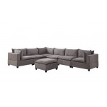 Madison Light Gray Fabric 7 Piece Modular Sectional Sofa with Ottoman