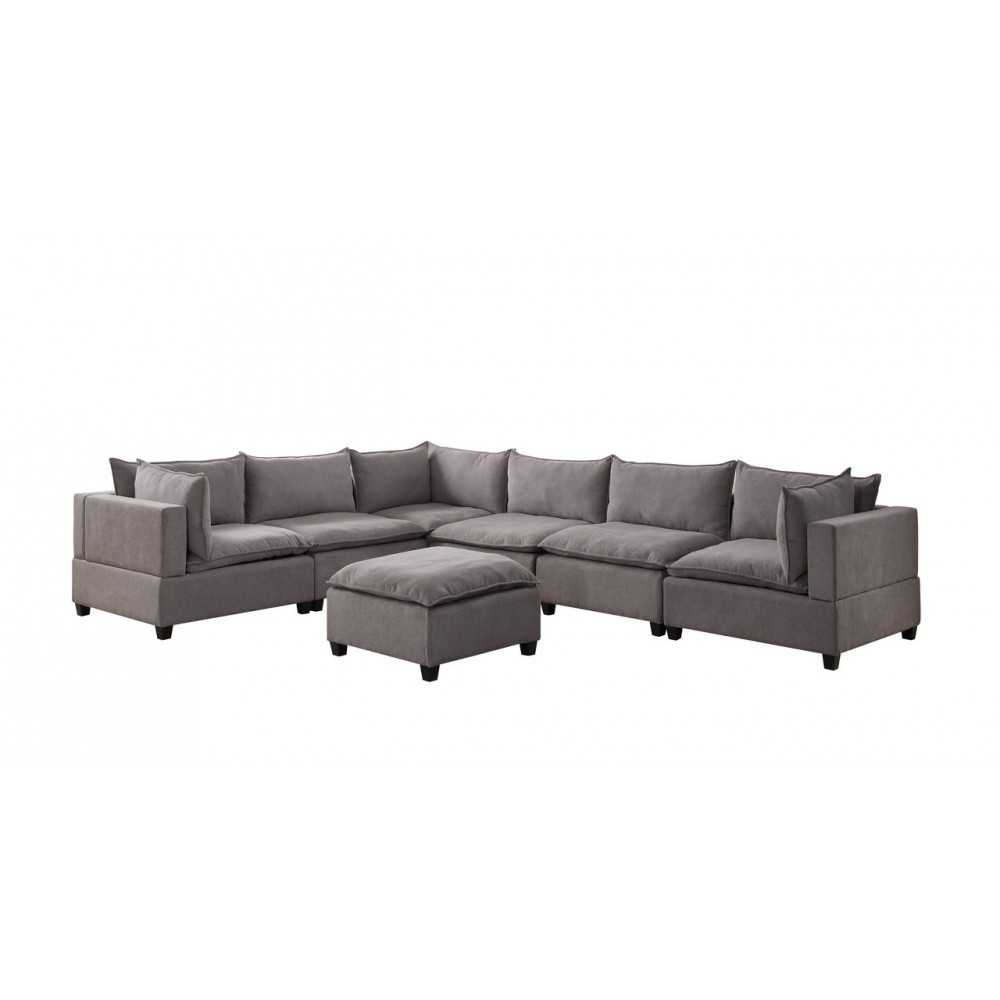 Madison Light Gray Fabric 7 Piece Modular Sectional Sofa with Ottoman