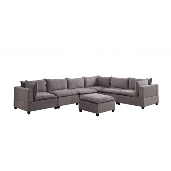 Madison Light Gray Fabric 7 Piece Modular Sectional Sofa with Ottoman