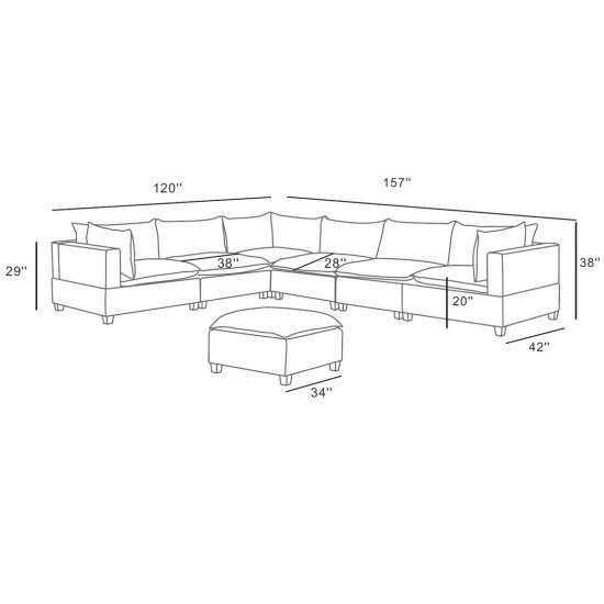 Madison Light Gray Fabric 7 Piece Modular Sectional Sofa with Ottoman