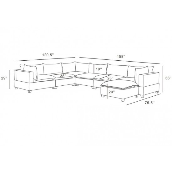 Madison Light Gray Fabric 7 Piece Modular Sectional Sofa Chaise