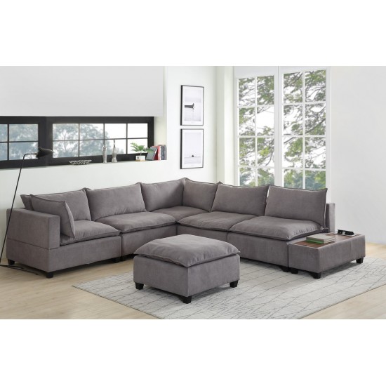 Madison Light Gray Fabric 7Pc Modular Sectional Sofa with Ottoman and USB Storage Console Table