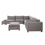 Madison Light Gray Fabric 7Pc Modular Sectional Sofa with Ottoman and USB Storage Console Table