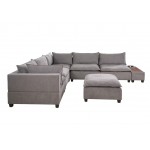 Madison Light Gray Fabric 7Pc Modular Sectional Sofa with Ottoman and USB Storage Console Table