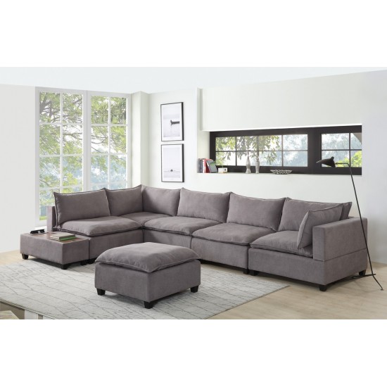 Madison Light Gray Fabric 7 Piece Modular Sectional Sofa with Ottoman and USB Storage Console Table