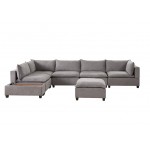 Madison Light Gray Fabric 7 Piece Modular Sectional Sofa with Ottoman and USB Storage Console Table