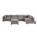 Madison Light Gray Fabric 7 Piece Modular Sectional Sofa with Ottoman and USB Storage Console Table