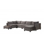 Madison Light Gray Fabric 7Pc Modular Sectional Sofa Chaise with USB Storage Console Table