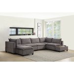 Madison Light Gray Fabric 7Pc Modular Sectional Sofa Chaise with USB Storage Console Table