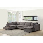 Madison Light Gray Fabric 7Pc Modular Sectional Sofa Chaise with USB Storage Console Table