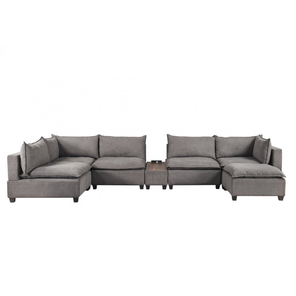 Madison Light Gray Fabric 7-Piece Modular Sectional Sofa Chaise with USB Storage Console Table