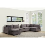 Madison Light Gray Fabric 7-Piece Modular Sectional Sofa Chaise with USB Storage Console Table