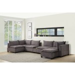 Madison Light Gray Fabric 7-Piece Modular Sectional Sofa Chaise with USB Storage Console Table