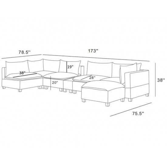 Madison Light Gray Fabric 7-Piece Modular Sectional Sofa Chaise with USB Storage Console Table