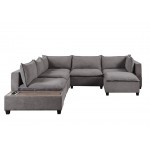Madison Light Gray Fabric 7 Piece Modular Sectional Sofa Chaise with USB Storage Console Table