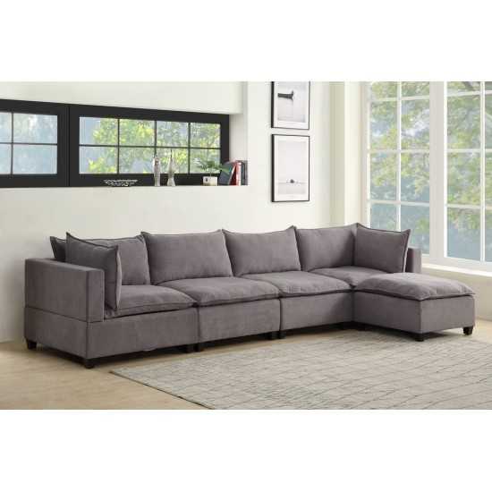 Madison Light Gray Fabric 5 Piece Modular Sectional Sofa Chaise