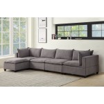 Madison Light Gray Fabric 5 Piece Modular Sectional Sofa Chaise