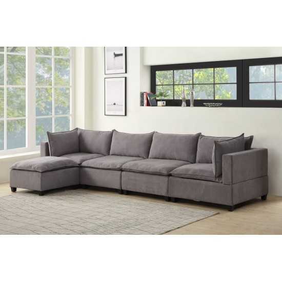 Madison Light Gray Fabric 5 Piece Modular Sectional Sofa Chaise