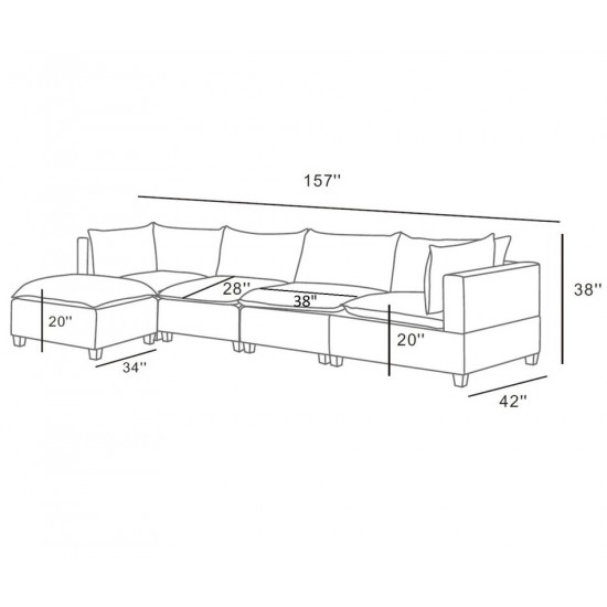 Madison Light Gray Fabric 5 Piece Modular Sectional Sofa Chaise