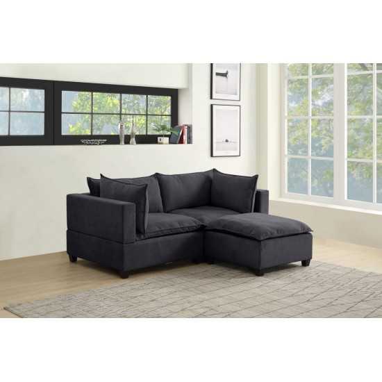 Madison Dark Gray Fabric Sectional Loveseat Ottoman