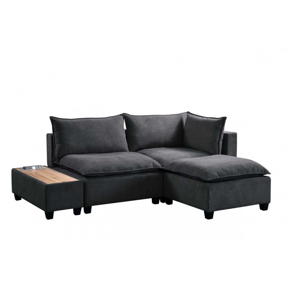 Madison Dark Gray Fabric Sectional Loveseat Ottoman with USB Storage Console Table