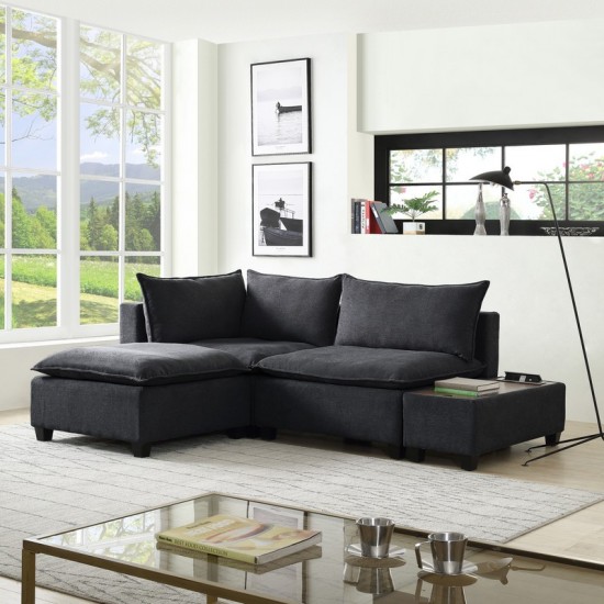 Madison Dark Gray Fabric Sectional Loveseat Ottoman with USB Storage Console Table