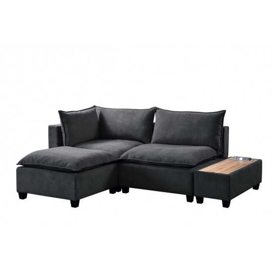 Madison Dark Gray Fabric Sectional Loveseat Ottoman with USB Storage Console Table