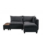 Madison Dark Gray Fabric Sectional Loveseat Ottoman with USB Storage Console Table