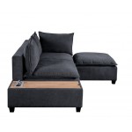 Madison Dark Gray Fabric Sectional Loveseat Ottoman with USB Storage Console Table