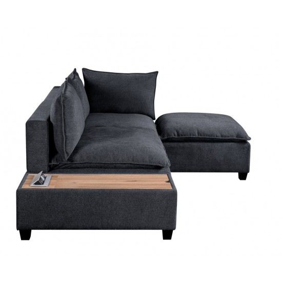 Madison Dark Gray Fabric Sectional Loveseat Ottoman with USB Storage Console Table