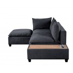 Madison Dark Gray Fabric Sectional Loveseat Ottoman with USB Storage Console Table