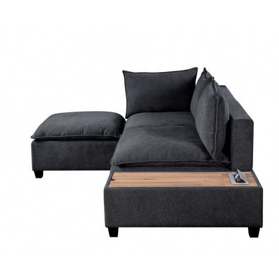 Madison Dark Gray Fabric Sectional Loveseat Ottoman with USB Storage Console Table