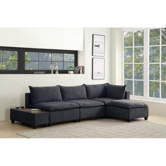 Madison Dark Gray Fabric 5 Piece Modular Sectional Sofa Ottoman with USB Storage Console Table