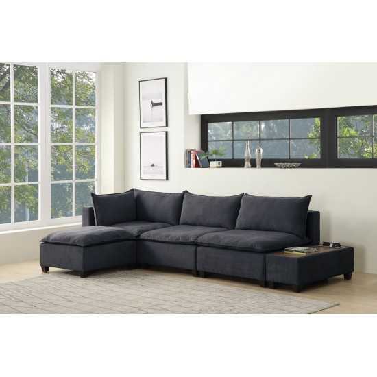 Madison Dark Gray Fabric 5 Piece Modular Sectional Sofa Ottoman with USB Storage Console Table