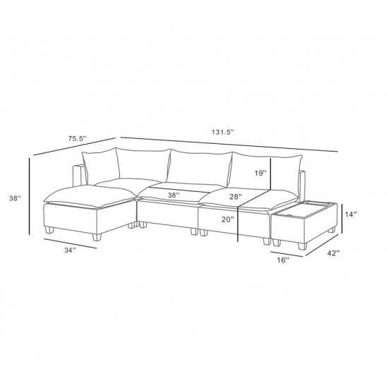 Madison Dark Gray Fabric 5 Piece Modular Sectional Sofa Ottoman with USB Storage Console Table