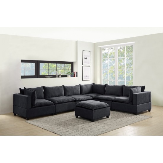 Madison Dark Gray Fabric 7 Piece Modular Sectional Sofa with Ottoman